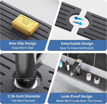 Faucet Mat for Kitchen Sink with Raised Feet, Stone Sink Mat Quick Dry around Faucet, Water Absorbent Stone Tray, Sink Splash Guard & Protectors, Stone Drying Mat for kitchen Counter