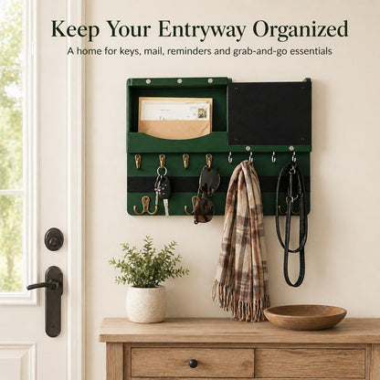 Key Holder for Wall Mount with Shelf and Mail Organizer, Key and Mail Holder with 16 Hooks, Farmhouse Entryway Organizer, Home Decor Rack (Pine Wood, White Washed)