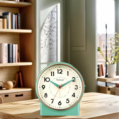 Tinload 4.3" No Ticking Analog Alarm Clock,Silent Readable for Seniors,Easy to Set,Gradual Rise Alarm,Big Numbers,On/Off Switch on Side,Gentle Wake,Snooze,Lighted on Demand,Battery Operated,Black