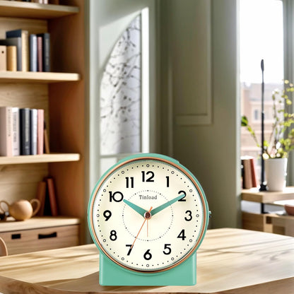 Tinload 4.3" No Ticking Analog Alarm Clock,Silent Readable for Seniors,Easy to Set,Gradual Rise Alarm,Big Numbers,On/Off Switch on Side,Gentle Wake,Snooze,Lighted on Demand,Battery Operated,Black