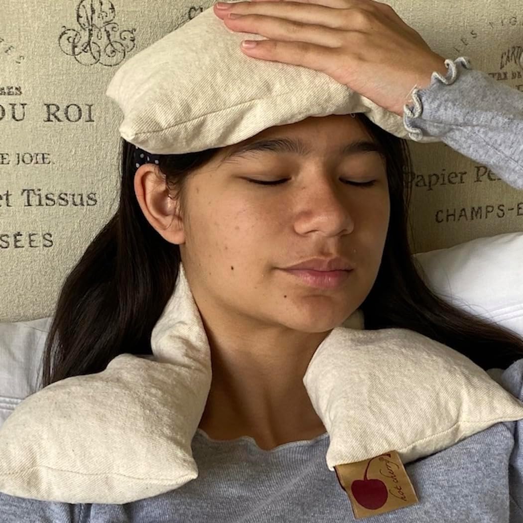 Neck Wrap Natural Denim Microwavable Cherry Pit-Stone Pillow, Washable | Hot/Cold Compress, Sustainable Moist Heat Pack, Shoulder Pain Relief, Washable, Spa Gift