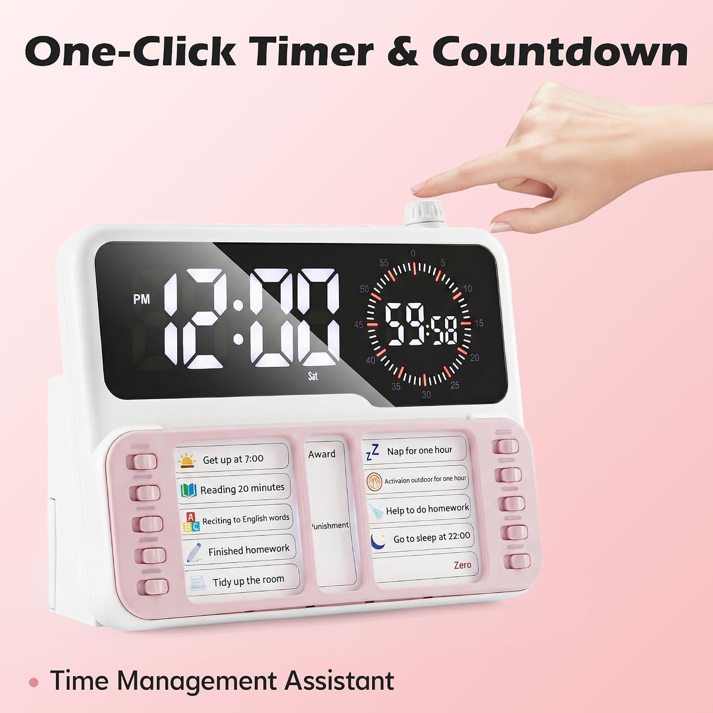 Visual Timer for Kids/Adults, ADHD Tools for Kids with Visual Schedule, 6-in-1 Time Timer with Alarm/Countdown/Digital Clock/Chore Chart, Smart Autism/ADHD Task Timer for Home Classroom - Pink