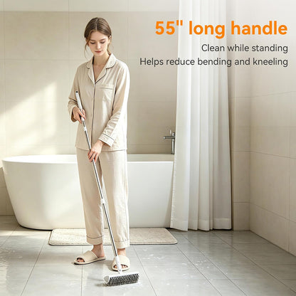 Scrub Brush with Long Handle, Extends to 55 in, Pivoting Triangle Head | Dual-direction stiff bristles work on push and pull strokes for bathtub, shower, tile, grout, patio and concrete