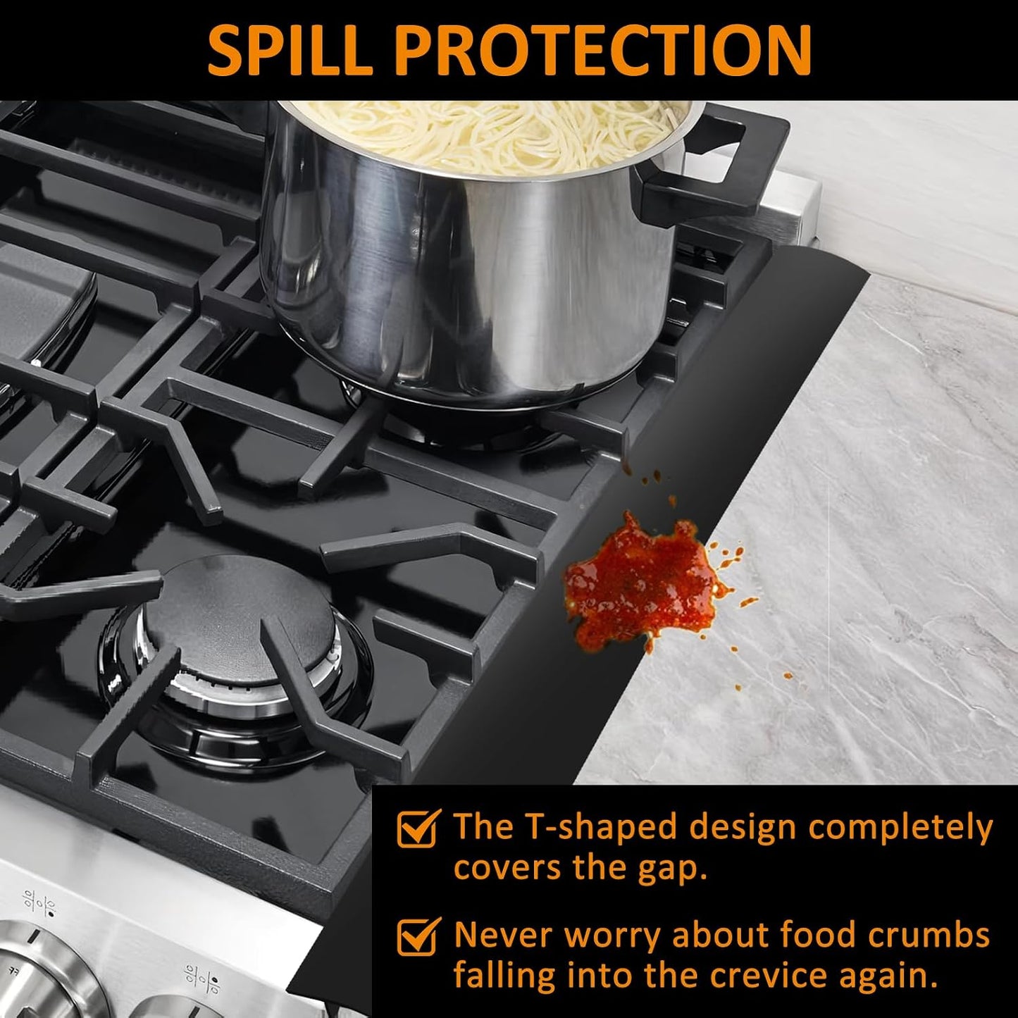 2 Pack Silicone Stove Counter Gap Covers, Heat Resistant Stove Gap Filler | Rolett 21 Inch Black stove guard for counter, Easy to Clean