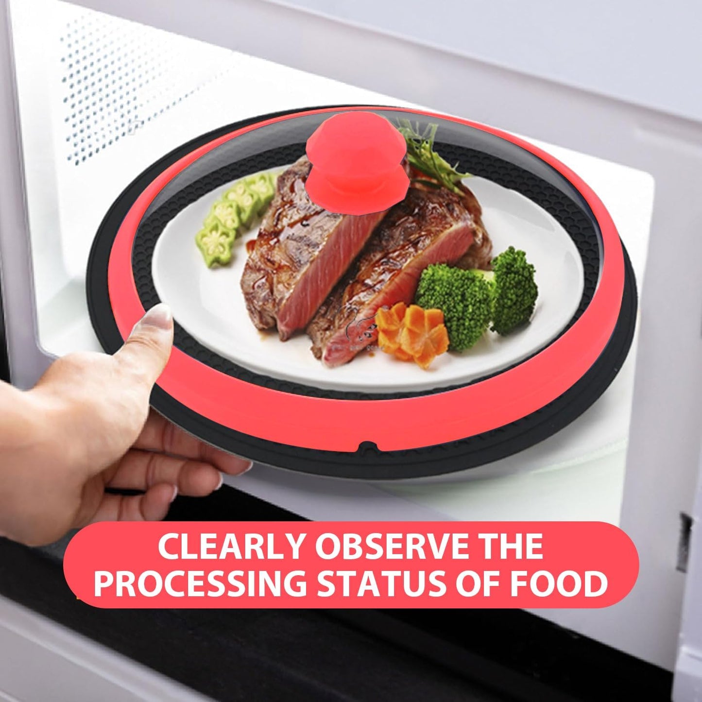 Microwave Glass Cover Splatter Guard Lid with Anti-scald Silicone Handles and Vented Edge for Food Pot Plate Cover 10.5 inch Blue