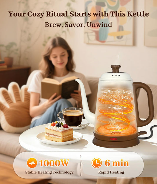 Gooseneck Electric Kettle 1L, 1000W, Pour-Over Coffee & Tea