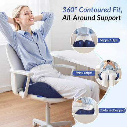 ZIKEE Contoured Ergonomic Seat Cushion for Effective Pain Relief, Non-Slip | Office Chair Cushion for Sciatica, Back, Tailbone Pain Relief, High-Density Memory Foam Car Seat Cushion for Sitting Comfort
