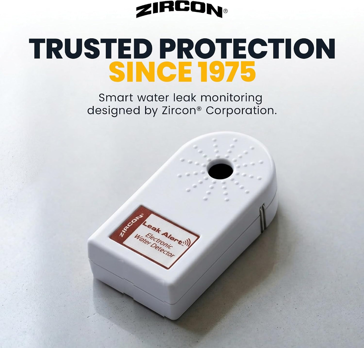 Zircon® Leak Alert™ Water Leak Detector, Loud 90 dB Water Alarm | Detect leaks before costly water damage near water heaters, appliances and plumbing fixtures; no setup required