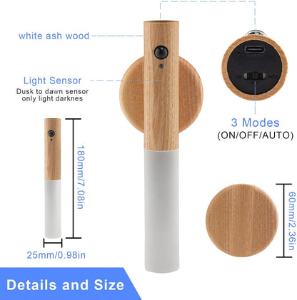 LANDGOO LED Magnetic Wall Sconces Lights Automatic Motion Sensor Wireless Wall Mounted Lamp Rechargeable Battery Operated Indoor 360° Rotation for Bedroom Living Room (Black Walnut Wood 1PC)