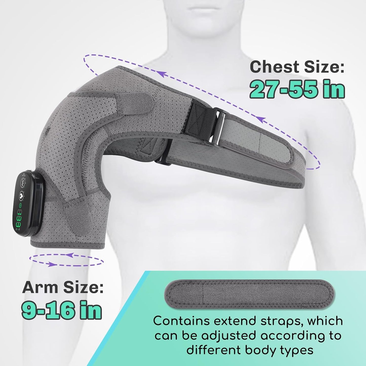 Cordless Shoulder Heating Pad with Massage, Rechargeable Shoulder Massager with Heat, Heated Shoulder Wrap, 3 Heat Levels & 3 Vibration Modes, 5000mAh Battery, Left or Right Shoulder, Black