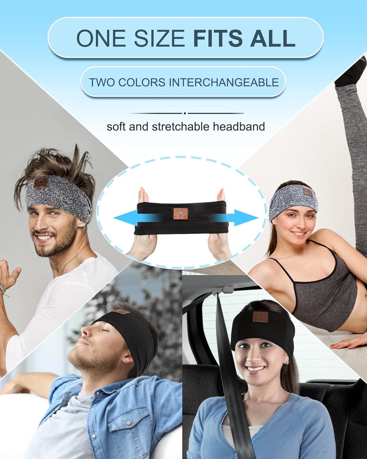 2-Pack Sleeping Headphones, Headband Headphones with Thin Speakers | Wireless Bluetooth Headband for Running Sports Workouts Yoga Travel Meditation Gift for Men Women - Black&Grey