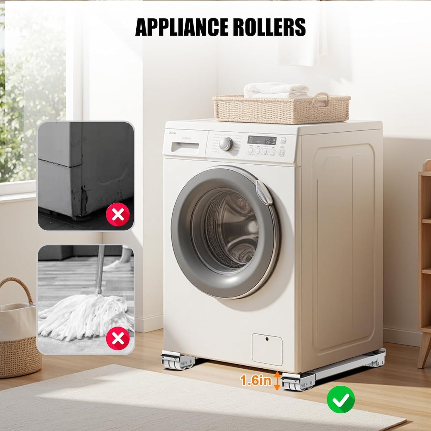 Appliance Rollers With 360° Swive Wheels, Anti Slip Heavy Duty Extendable Mover Tools with 28 Roller & Lifting Lever Tool For Moving Washing Machines, Dryers, Furniture, Refrigerators Base Stand