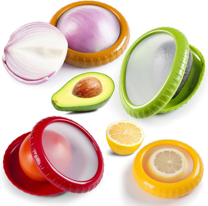 Avocado Saver & Onion Storage Set,4 Pcs Silicone Fruit Vegetable Anti-oxidation Box,Reusable Fridge Fresh Pod Food Storage,Perfect Containers for Lemons, Tomato & Garlic