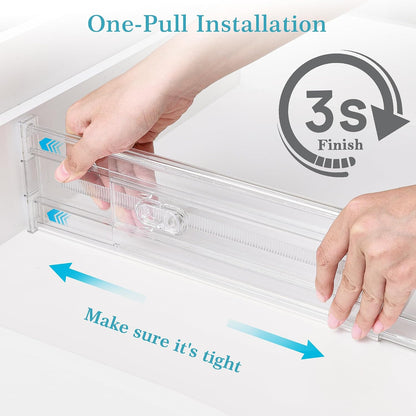 Vtopmart 2.36" Drawer Dividers with Expandable Inserts, 12.8"-22.3", 8 Pack | Adjustable Kitchen Drawer Organizer, Clear Organizer Separator for Flatware, Utensil, Cutlery, 8 Dividers with 14 Inserts