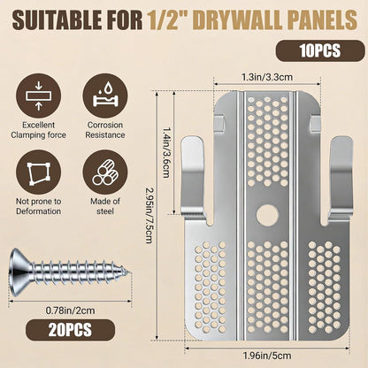 10 Pack Drywall Repair Clips, 1/2 inch and 5/8 inch Drywall Fastener Clip with 20 Screws, Wall Patch Repair Kit, Stainless Steel Drywall Fastener Repair Clips Kit for Home Improvement