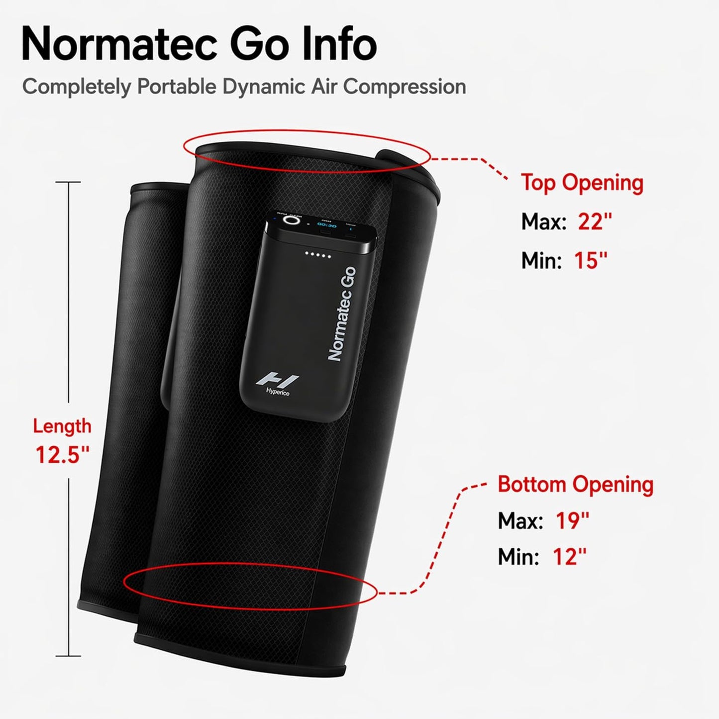 Hyperice Normatec Go Wireless Mobile Dynamic Air Compression Calf Muscles | Portable | Increase Circulation | Reduce Pain | Tension in Legs | Bluetooth Enabled | 7 Levels Customizable Pressure
