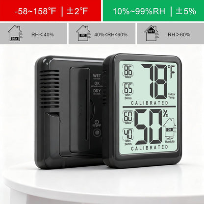 2 Pack Room Thermometer Indoor Hygrometer with Max/Min Record | W/ Battery, 24h Max/Min Record, Accurate Sensor, Fast Refresh, Easy to View, ℉/℃, Durable Kickstand, Compact, for Home Office