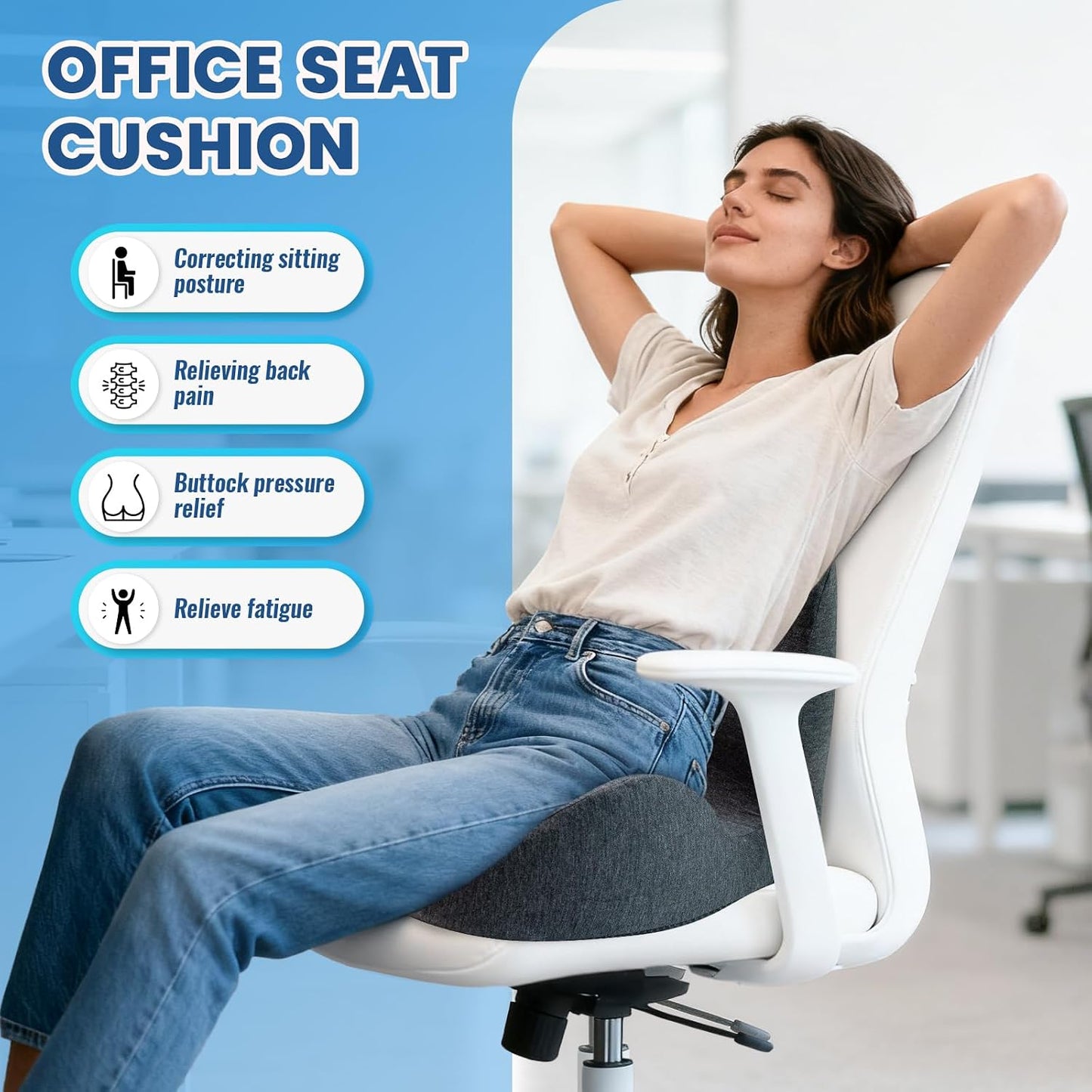 Seat Cushion - Memory Foam Cushion for Office Chair, Lumbar Support Pillow One Piece, for Sciatica & Tailbone Pressure Relief Coccyx Pad for Long Sitting Office Chair, Wheelchair, Home, Office