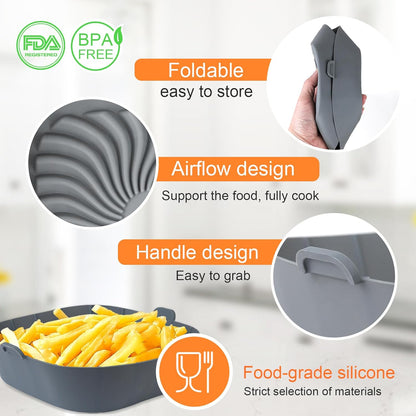 3pack Air Fryer Silicone Liners for COSORI, Ninja, CHEFMAN and Most 1-2 Qt | Square Small Air Fryer Liners, Food-Grade Material, BPA-Free, 430°F Heat, Dishwasher-Safe, Non-Stick Surface, Reusable