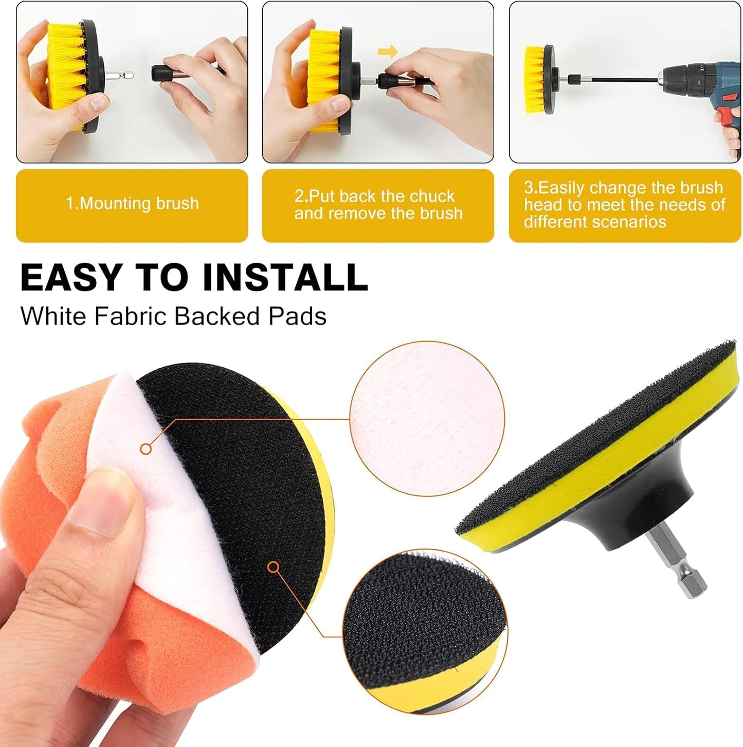 48 Pcs Drill Brush Attachments Set, Scrub Pads & Sponge & Wire Brush for Drill, Power Scrubber Brush with Extend Long Attachment, Drill Scrubber Brush Kit for Bathroom, Floor, Car, Grout