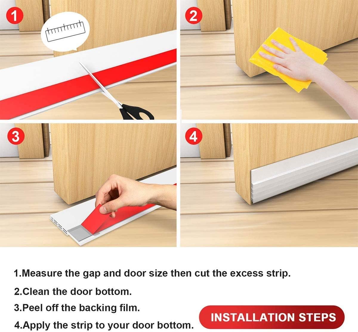 Suptikes Door Draft Stopper Under Door Sweep for Exterior & Interior Doors, Weather Stripping Door Seal, Strong Adhesive Door Sweep Soundproof Weather Stripping, 2" W x 39" L, White