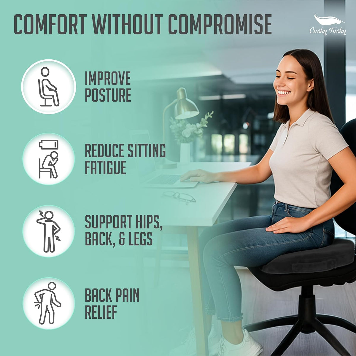 Cushy Tushy Premium Foldable Travel Seat Cushion - for Relief of Lower Back, Sciatic, Butt and Tailbone Pain - for Home & Office Use, Perfect for Travel or Driving - Coccyx Seat Cushion