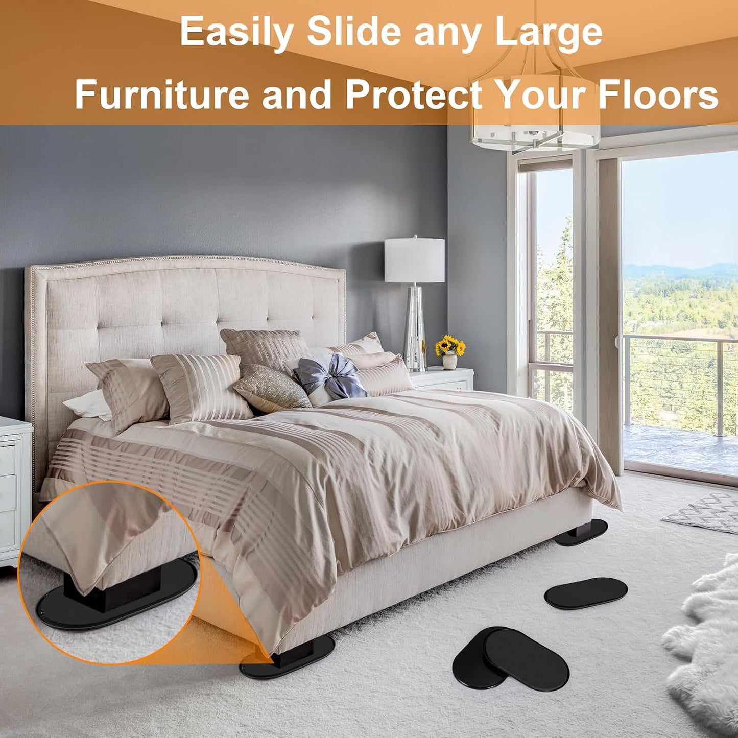 4PCS Large Furniture Sliders for Carpet and Hardwood Floors,9 1/2" x 5 3/4" | Reusable Furniture Moving Pad,Premium Furniture Movers Sliders, Oval Heavy Duty Sliders, Move Easily Protect Your Floor,Beige