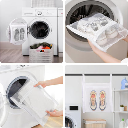 Shoe Washing Machine Bag, Shoe Laundry Bag for Washer and Dryer | 2 Pack Shoe Cleaning Bag for Sneakers & Tennis Shoes, XXL Size, Shoe Protection, Dry Bags, Zipper Hook, Travel & Dorm Storage