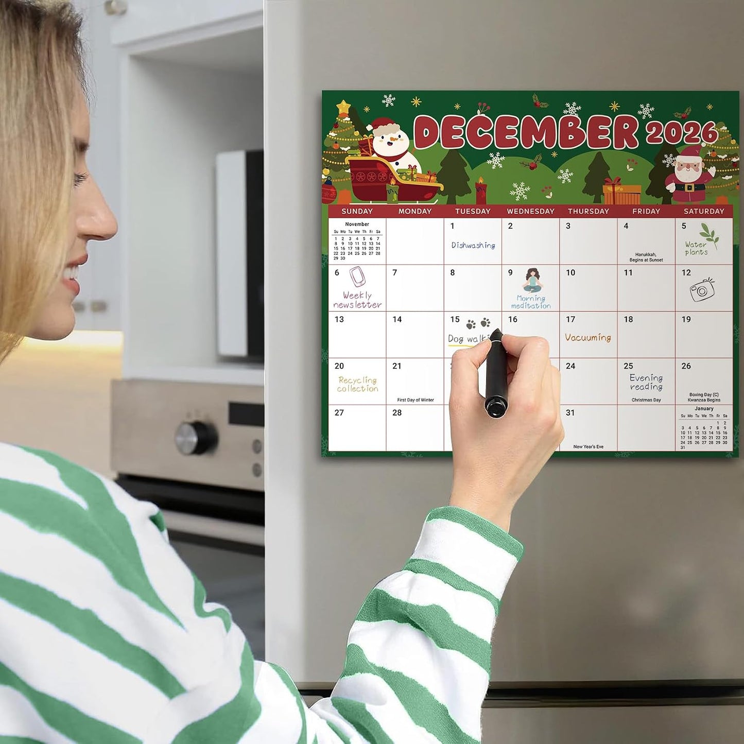 2026-2027 Magnetic Calendar for Refrigerator, Apr 2026-Dec 2027 | 21-Month Fridge Calendar 2026-2027 for Home Planning, Scheduling and Easy Organization, Greenery
