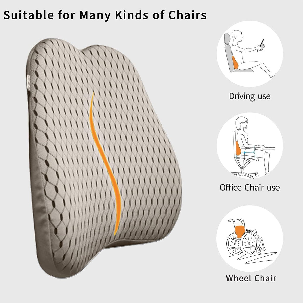 Memory Foam car Lumbar Support Pillow - Memory Foam Back Cushion - Used for car Seats, Office Chairs, recliners, Sofas, etc. (Gray)