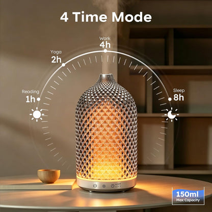 Essential Oil Diffuser 150ml, Glass Diffuser with Ultrasonic Small Humidifier, 7 Color Lights, 1/2/4H Timer, Quiet Auto Shut-Off Oil Diffuser for Bedroom, Home, Office (Silvery)