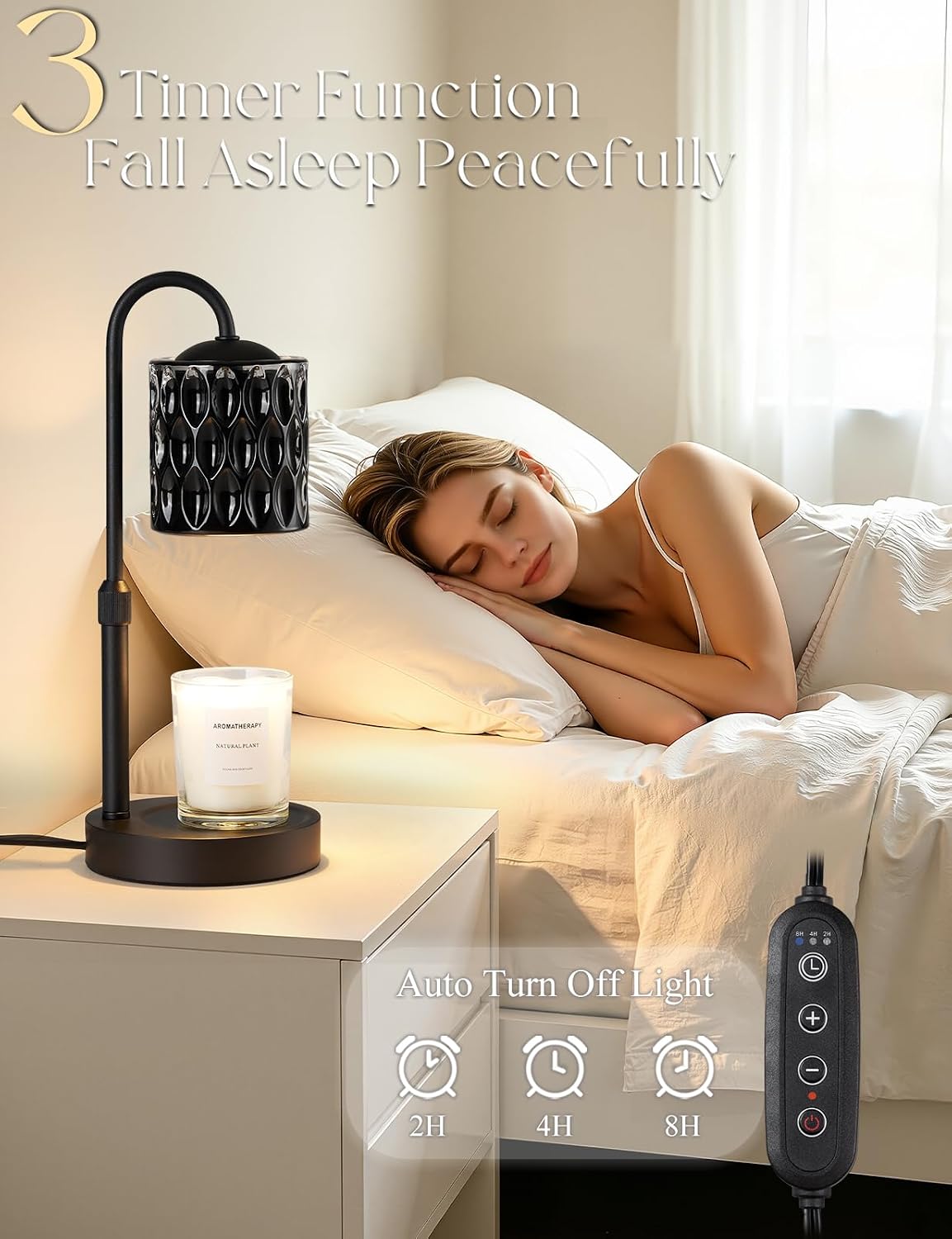 Briever Dimmable Candle Warmer Lamp with Timer, Height Adjustable Electric Candle Wax Warmer, Christmas Birthday Gifts for Women Mom, House Warming Gifts New Home Room Decor, Black Solid Wood Base