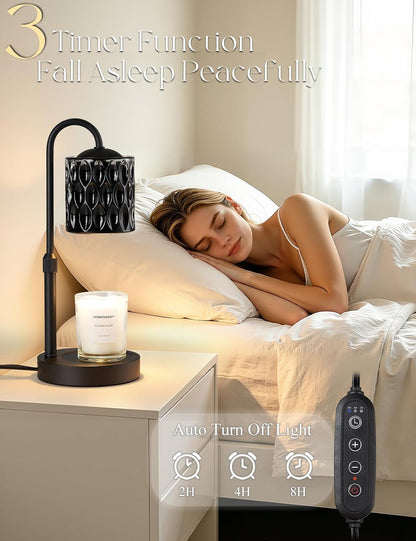 Briever Dimmable Candle Warmer Lamp with Timer, Height Adjustable Electric Candle Wax Warmer, Christmas Birthday Gifts for Women Mom, House Warming Gifts New Home Room Decor, Black Solid Wood Base