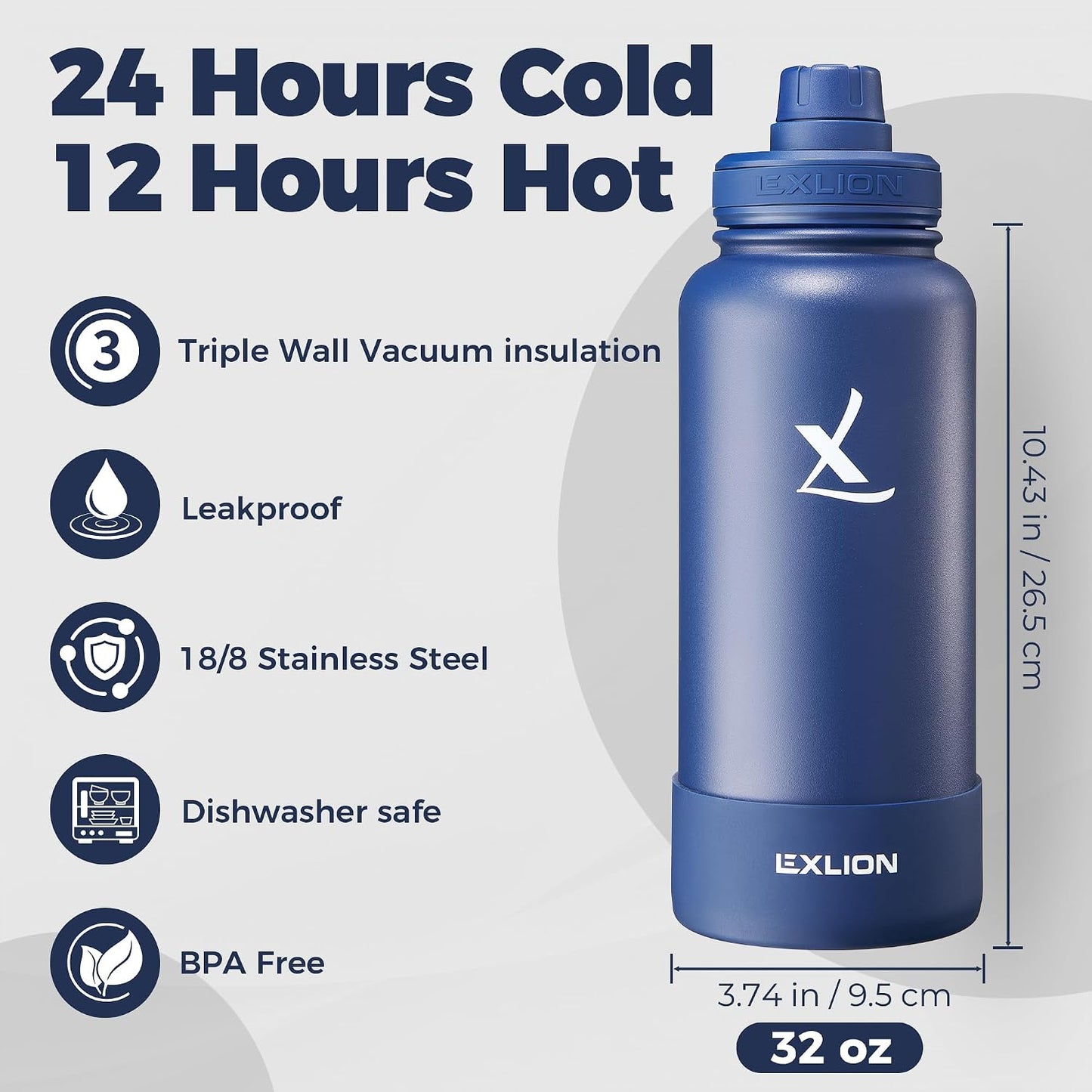 Lexlion Tea Infuser Water Bottle 22 Oz – Triple Wall Insulated Stainless Steel, Loose Leaf & Fruit Strainer, 3 Leakproof Lids, BPA-Free Silicone Sleeve, Reusable Thermal Mug