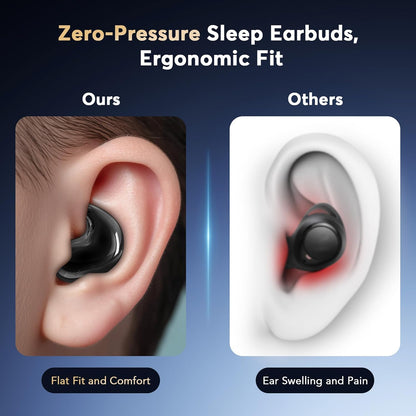 Sleep Earbuds for Side Sleepers, Invisible Flat Bluetooth Sleeping Earbuds, Zero Pressure White Noise Sleep Headphones, No Lights or Alerts, Tiny Hidden Earbuds for All Night Undisturbed Sleep
