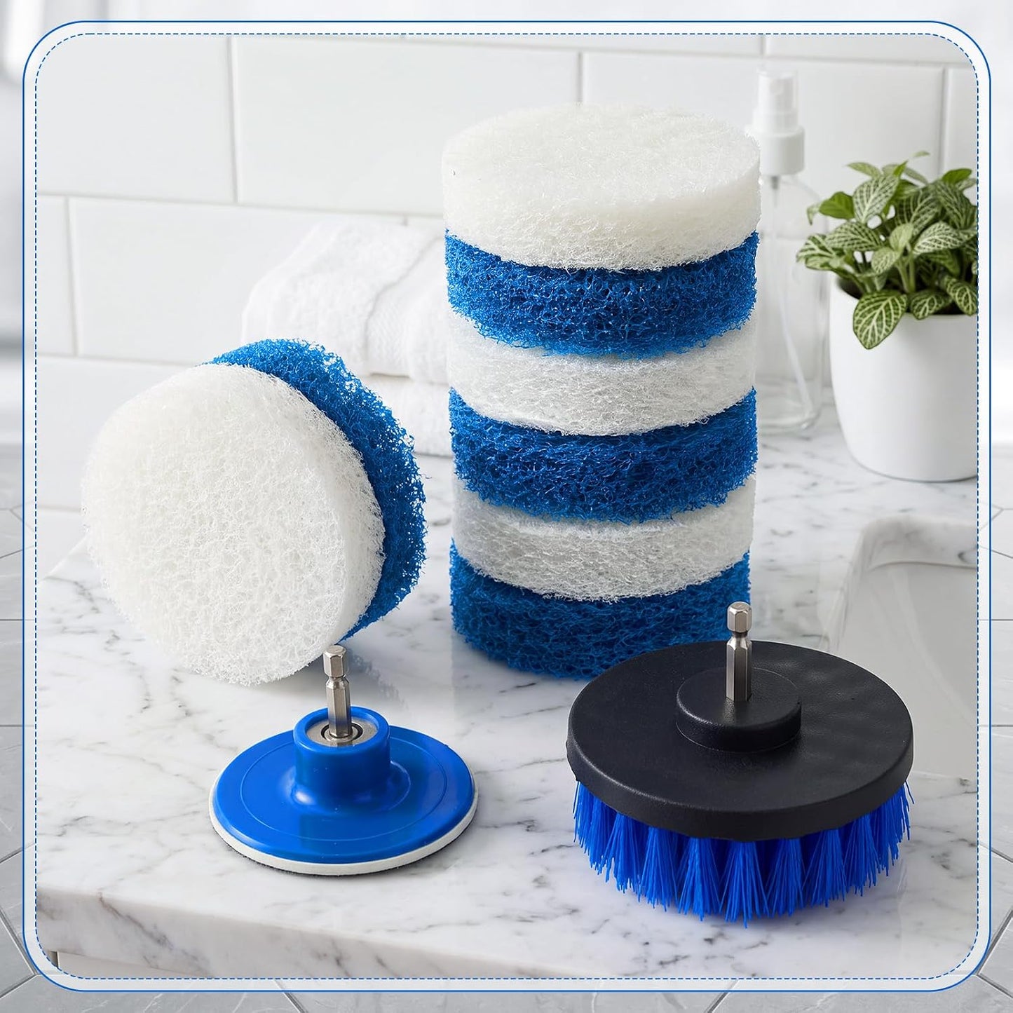 10 Pack 4 in Drill Powered Scrubber Pads Cleaning Kit | Drill Brush Attachment with Drill Brush, for Cleaning Bathrooms Showers, Tubs, Tile, Floors, Sinks, Toilets, Grime Removal