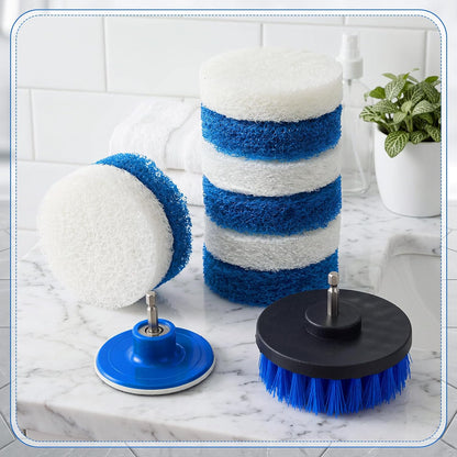 10 Pack 4 in Drill Powered Scrubber Pads Cleaning Kit | Drill Brush Attachment with Drill Brush, for Cleaning Bathrooms Showers, Tubs, Tile, Floors, Sinks, Toilets, Grime Removal