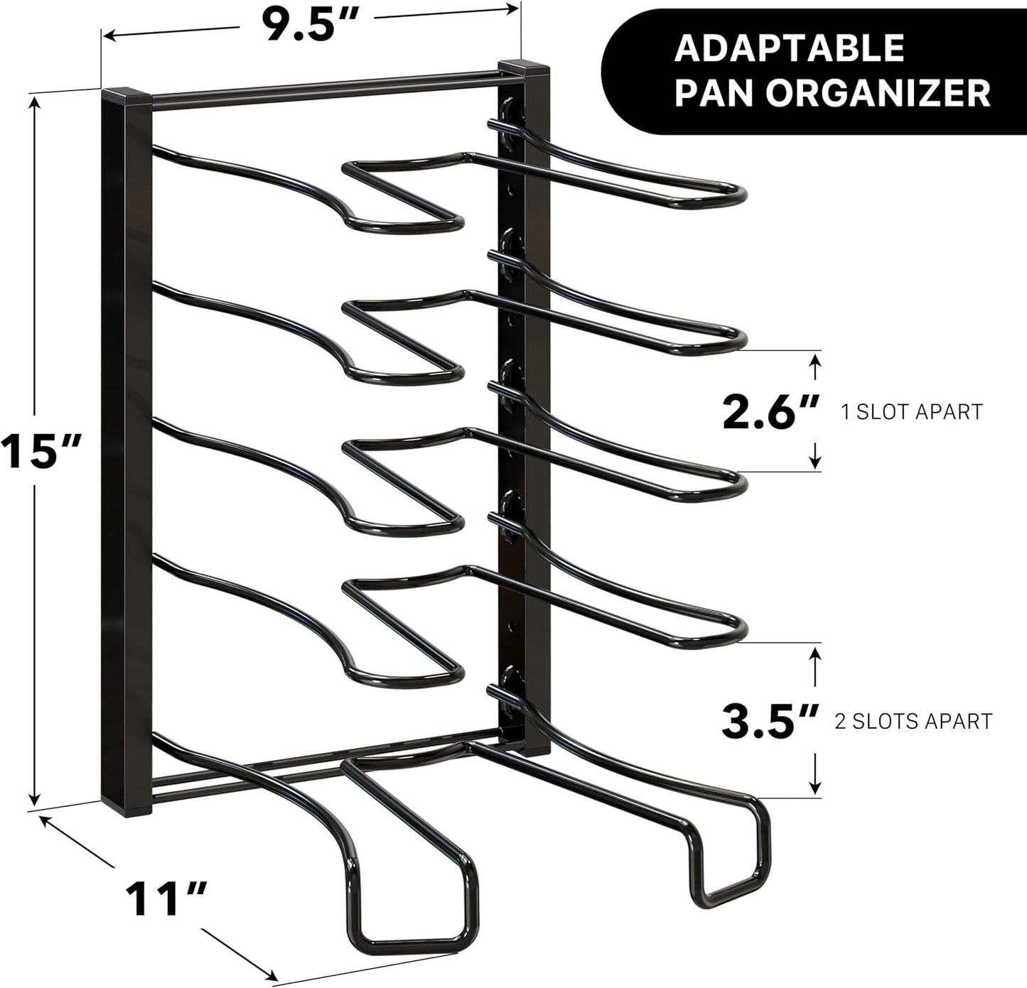 SIMPLE HOUSEWARE 5 Compartments Height Adjustable Pan Organizer, Black
