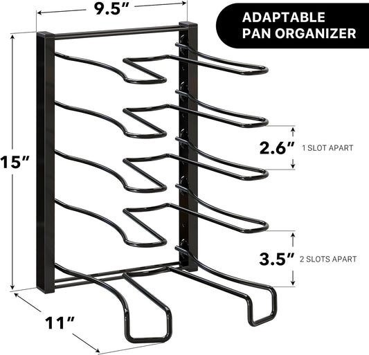 SIMPLE HOUSEWARE 5 Compartments Height Adjustable Pan Organizer, Black