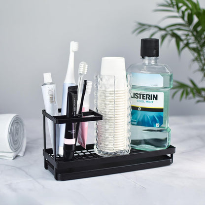 Toothbrush Holders for Bathrooms, 4 Slots Metal Tooth Brushing Organizer | Rustproof Electric Tooth Brush Toothpaste Holder with Drainage for Bathroom Countertop, White