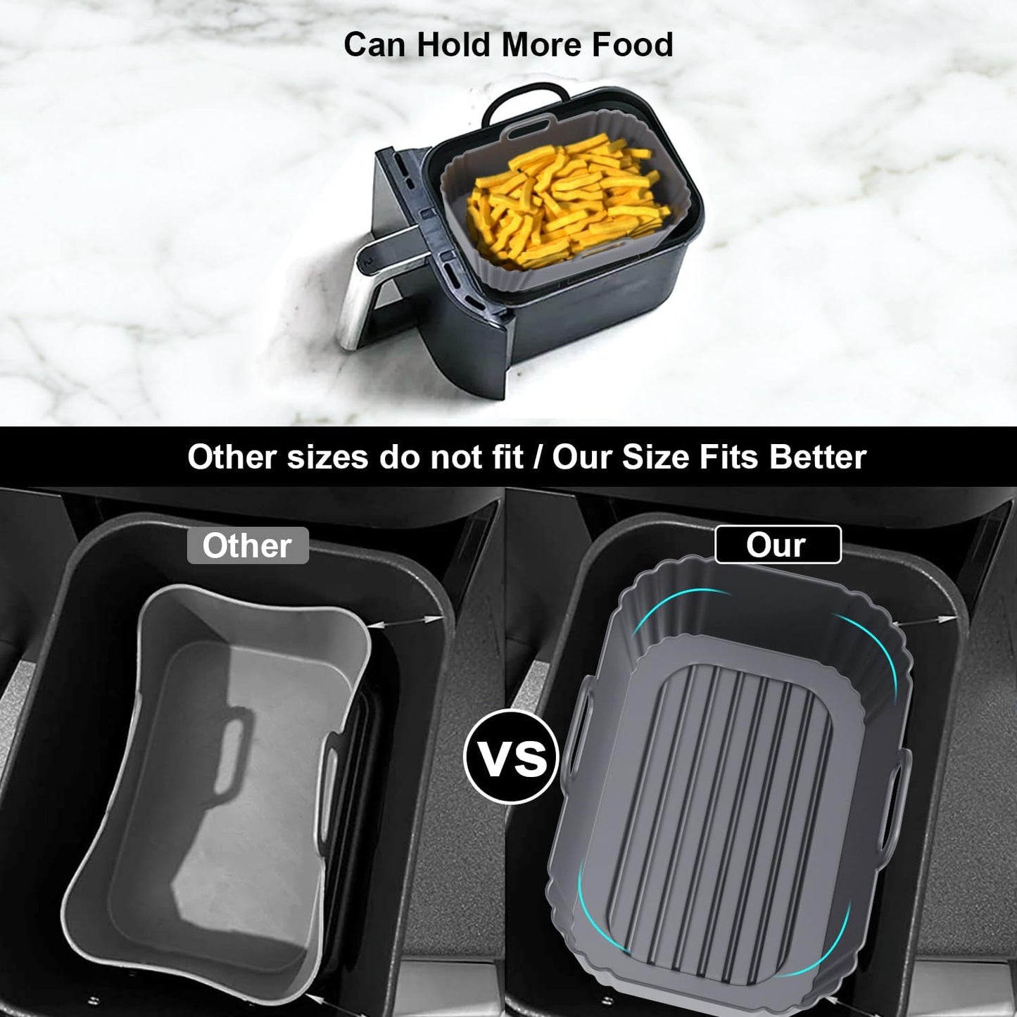 Silicone Air Fryer Liners 2 Pack, Reusable Liners Compatible for Ninja Foodi DZ201, DZ401, DZ550, COSORI, Chefman, Instant Air Fryer, and 6-in-1 8-10QT Air Fryer Baskets