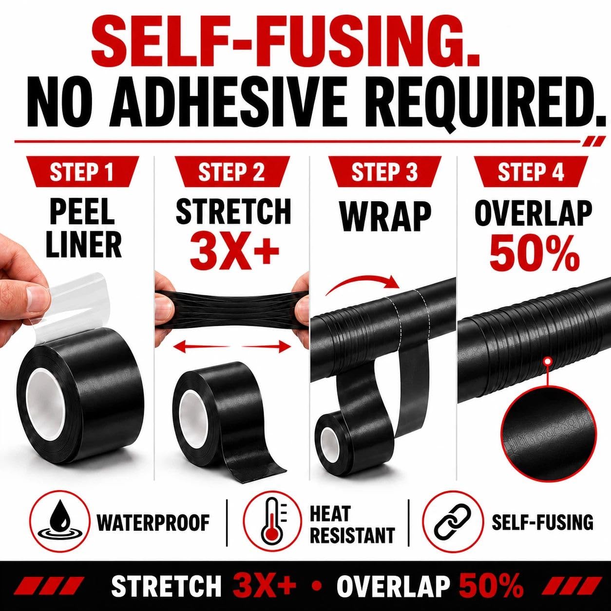 Self-Fusing Silicone Sealing Tape, Waterproof Repair Tape for Hose, Pipe, Electrical Cable, High Strength Leak Fix Wrap, Weatherproof Emergency Insulation Tape (1" x 5' x 20mil)