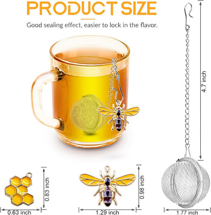 Stainless Steel Tea Infusers, Set of 2 TeaSanavie Tea Strainer Tea Ball with Honeybee & Flower Charms for Loose Leaf Tea