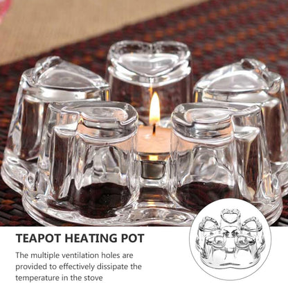 Uonlytech 2pcs Glass Teapot Warmer High Borosilicate Tea Heater Base Heat Stand for Home Office Coffee Shop Without Candle