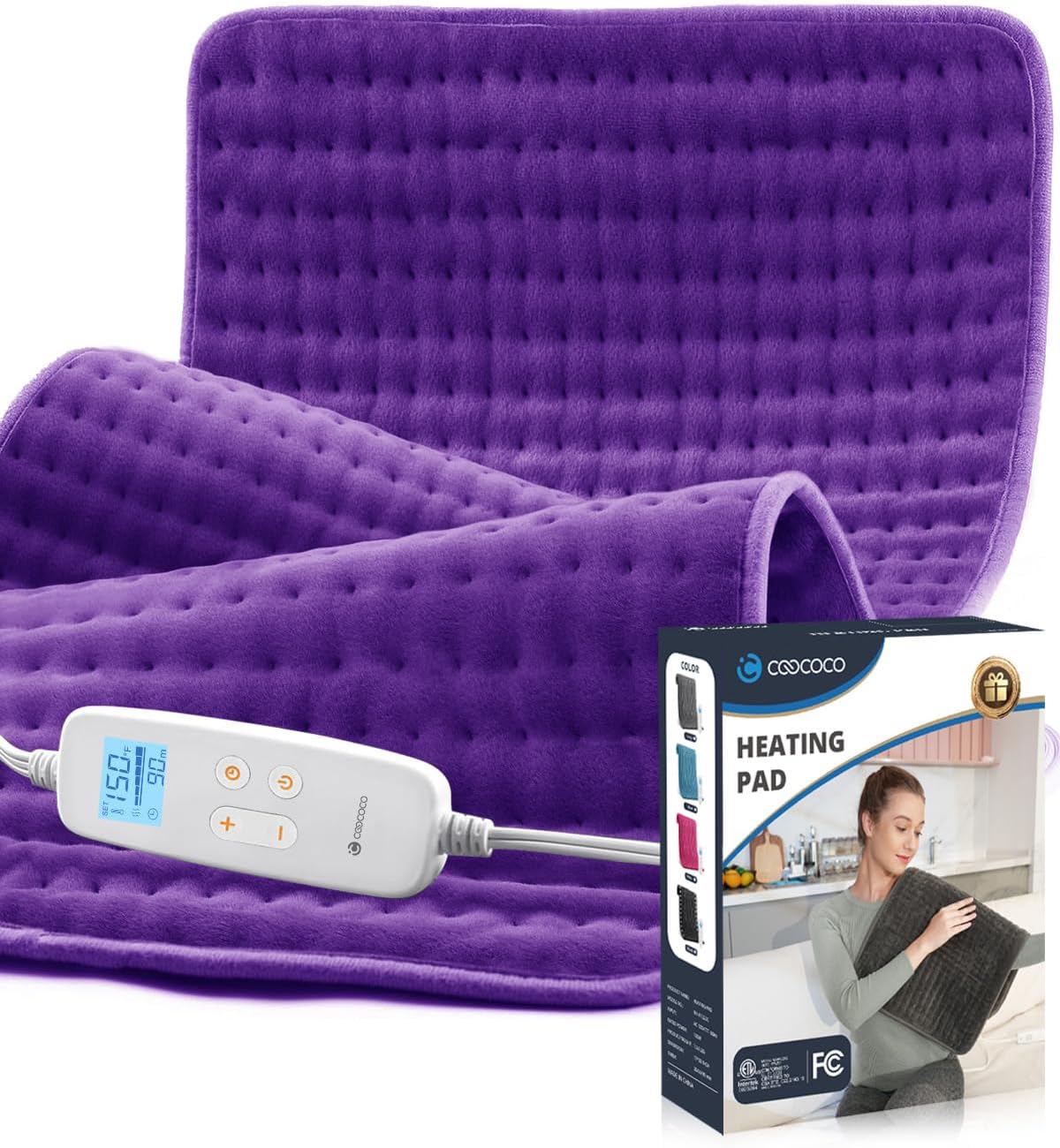 CooCoCo FSA Eligible 17 x 33 in Large Heating Pad, Foot Warmer, Black