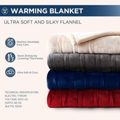 Westinghouse Heated Throw Blanket, 50"x60", Charcoal, ETL Certified