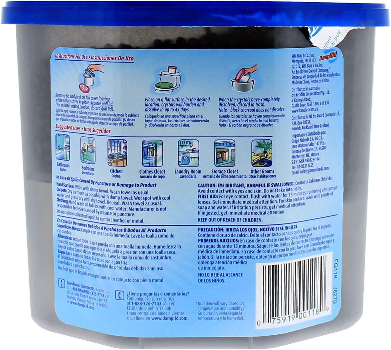 DampRid Fragrance Free Disposable Moisture Absorber & Odor Remover with Activated Charcoal, 18 oz., 3 Pack, Lasts Up To 60 Days, No Electricity Required