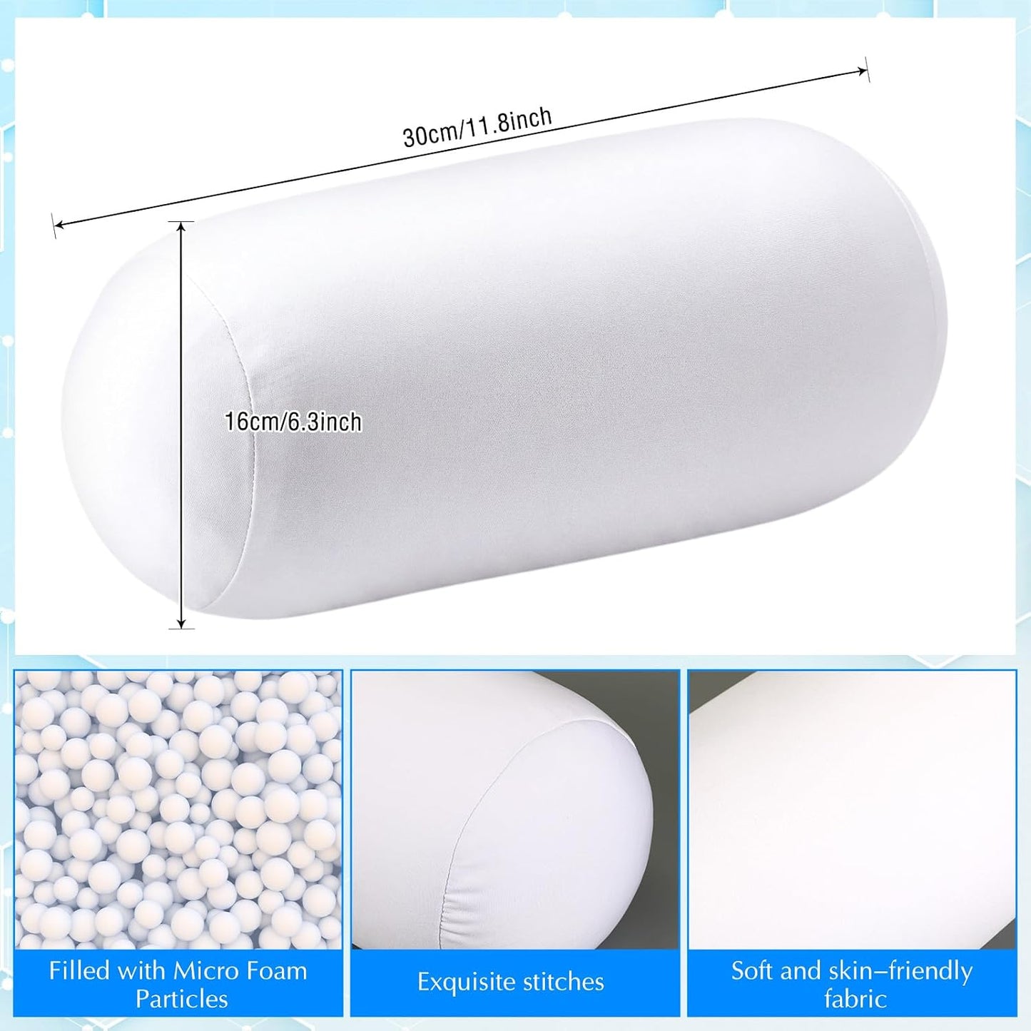Geelin 2 Pcs Microbead Roll Pillow 11.8 x 6.3 Inch Soft Pillow Bolster Cylindrical Pillow Microbead Pillows for Sleeping Home Travel Neck Head Back Support Rest (Violet, Black)