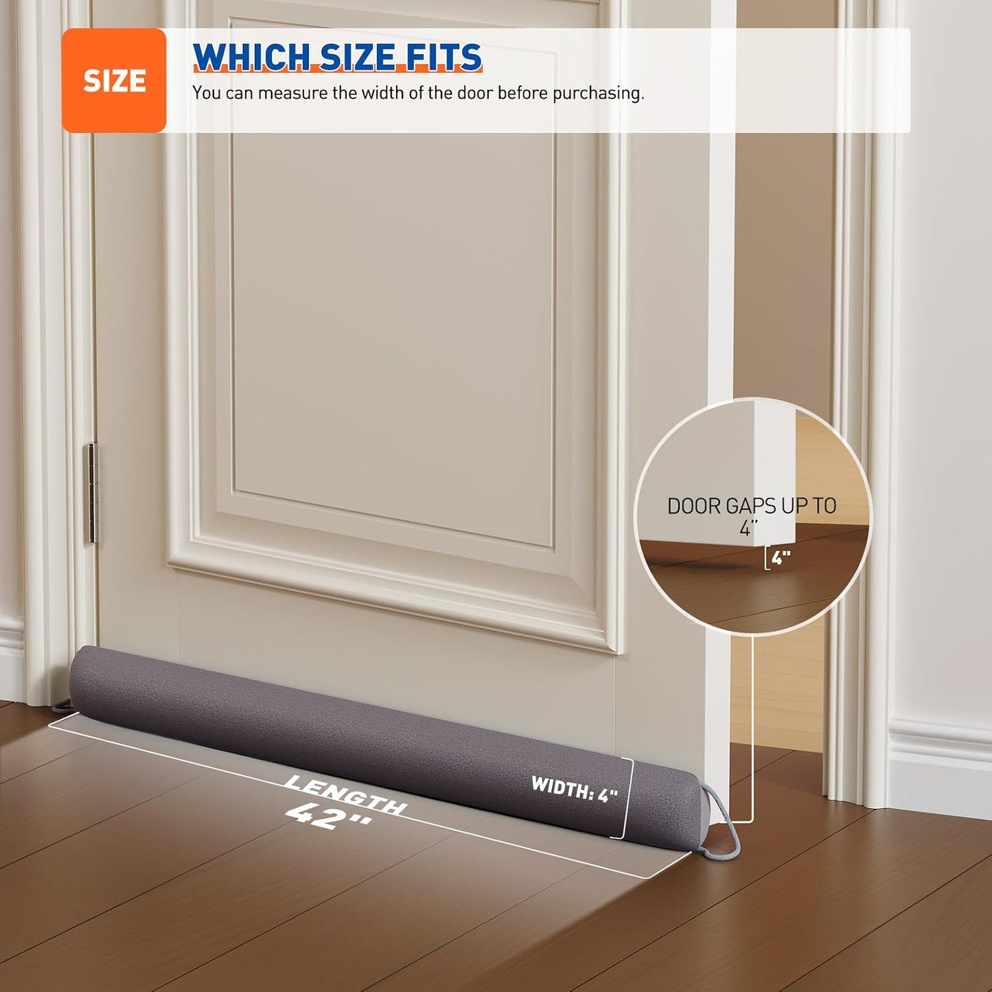 MAGZO Door Draft Stopper 36 Inches, Energy Saving, Gray | Weighted Sound Proofing for Door Draft Blocker, Under Door Gap Filler with Machine Washable Fabric