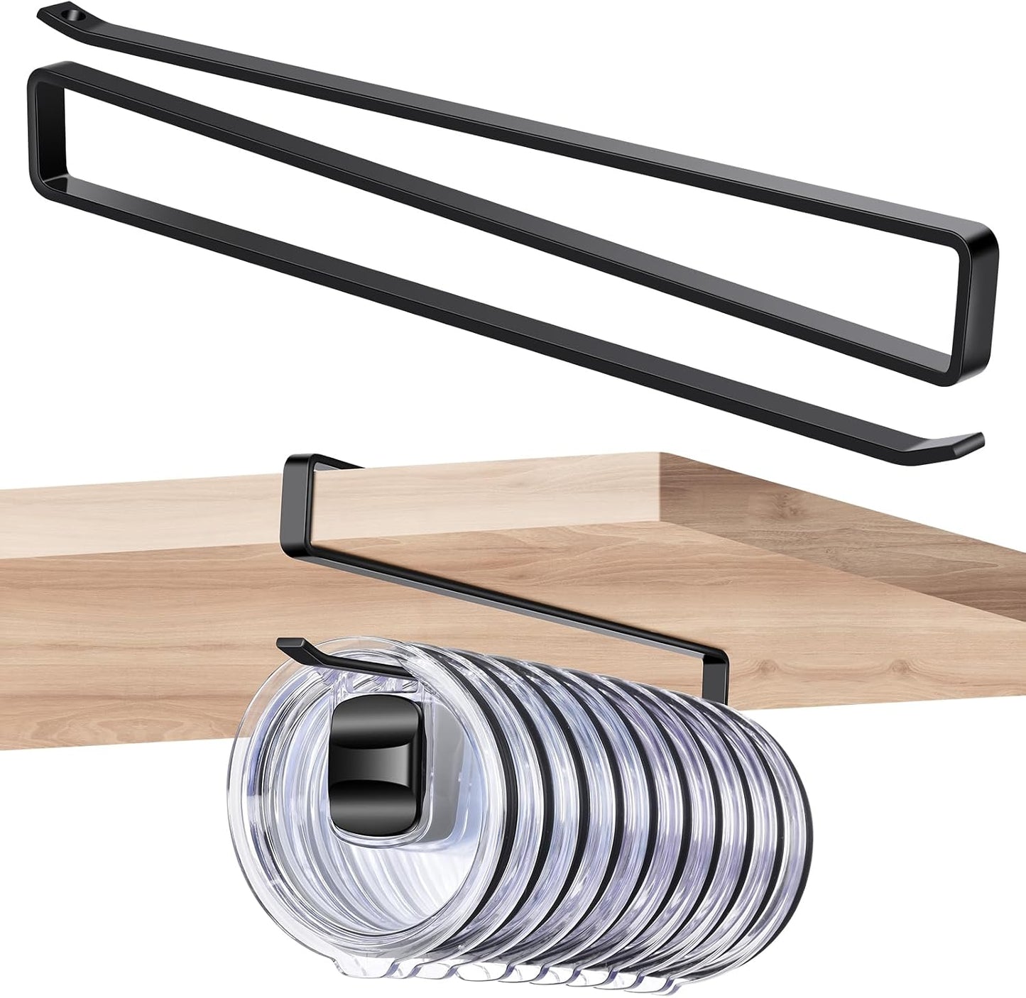 2 Pack Tumbler Lid Organizer, Flat Wire Cup Lid Storage Rack, Black | Carbon steel, slide-on design, fits 0.39 in or wider drink openings and shelves up to 0.90 in, no drilling or adhesive